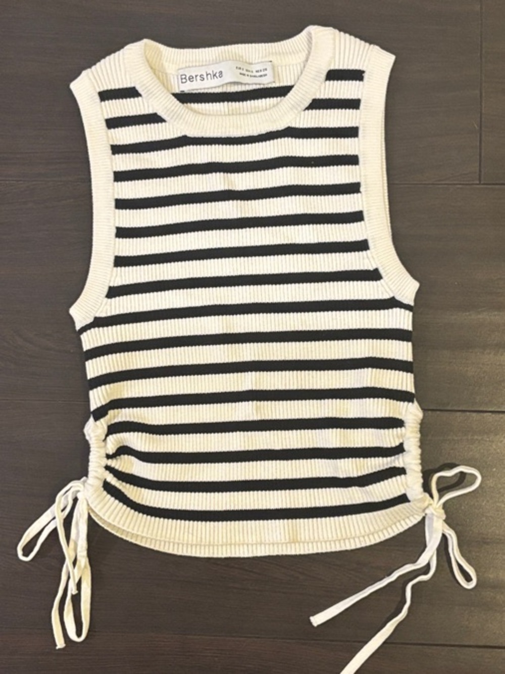 Bershka Cream & Black Striped Side-Tie Knit Tank Size Small